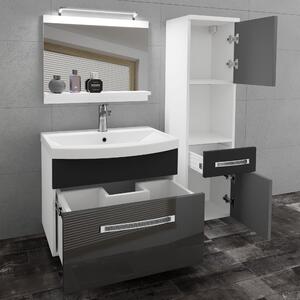 Koupelnový nábytek Belini Premium Full Version šedý lesk / černý lesk + umyvadlo + zrcadlo + LED osvětlení Glamour 50