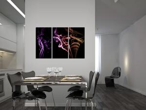 Obraz Abstrakce (3-dílný) - barevný dým s efektem 3D na černém pozadí