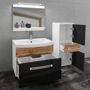 Koupelnový nábytek Belini Premium Full Version černý lesk / dub wotan + umyvadlo + zrcadlo + LED osvětlení Glamour 38