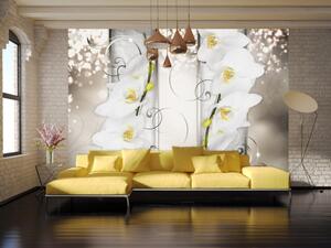 Fototapeta Elegantní květiny - abstrakce s bílými orchidejemi na pozadí vzoru