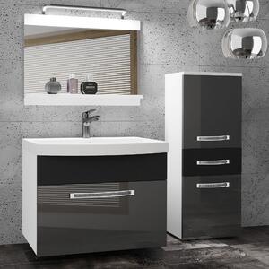 Koupelnový nábytek Belini Premium Full Version šedý lesk / černý mat + umyvadlo + zrcadlo + LED osvětlení Glamour 32