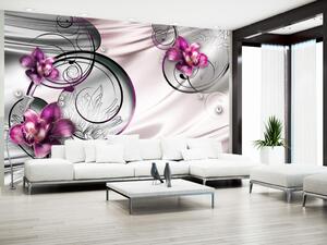 Fototapeta Vlna potěšení - abstrakce květin orchideje v fialové a s perlami