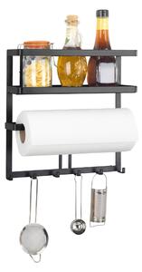 GALA multifunkční kuchyňská police s držákem na papírové utěrky a háčky, černá, WENKO