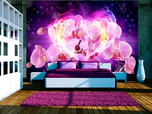 Fototapeta Orchideje v plamenech - květy ve tvaru srdce na abstraktním pozadí