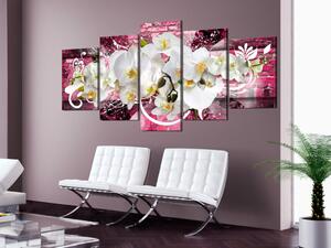 Obraz Umělecká orchidej (5-dílný) - abstrakce s bílými květy