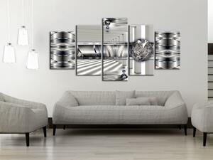 Obraz Futuristická abstrakce (5-dílný) - stříbrná abstrakce s leskem
