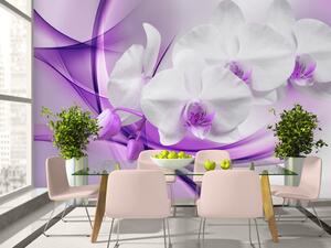 Fototapeta Květy přírody - bílý květ orchideje na pozadí fialového motivu