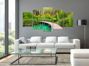 Obraz Smaragdovým chodníkem (5-dílný) - krajina s lesní přírodou a vodou