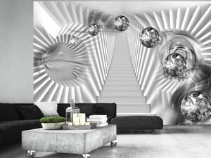 Fototapeta Stříbrná abstrakce časoprostoru - schody se skleněnými krychlemi