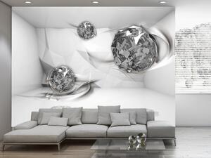 Fototapeta Diamantová komnata - bílý prostor se skleněnými koulemi a stínem