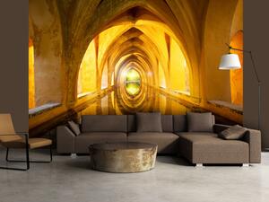 Fototapeta Zlatý chodba - architektura starého tunelu s vodou s iluzí hloubky