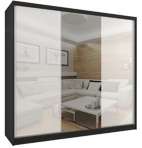 Šatní skříň 232 cm Belini černý mat / bílý lesk s posuvnými dveřmi a zrcadlem Výrobce BM SZP4/2/B/WI/2W1L/HI