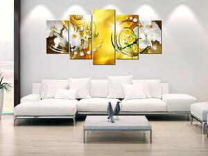 Obraz Symfonie orchidejí (5-dílný) - abstrakce s květinami a perlami
