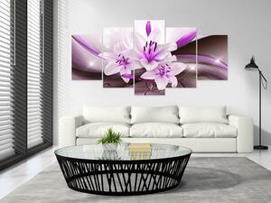 Obraz Symetrie fuchsie (5-dílný) - fialová kompozice s květinami lilie