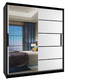 Šatní skříň 133 cm Belini černý mat / bílý mat s posuvnými dveřmi a zrcadlem MZ SZP2/2/B/W/0/BL