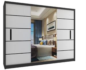 Šatní skříň 232 cm Belini černý mat / bílý mat s posuvnými dveřmi a zrcadlem MZ SZP4/2/1B/2W1L/0/BL