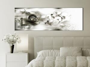 Obraz Závan zimy (1-dílný) - bílá abstraktní kompozice s květinami