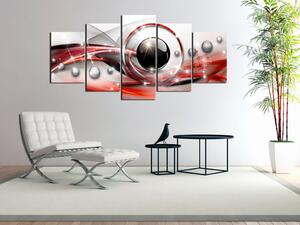 Obraz Záblesk v oku (5-dílný) - červená abstraktní kompozice s perlou