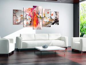 Obraz Náraz barvy (5-dílný) - abstraktní kompozice s květinami