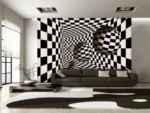 Fototapeta Abstrakce 3D v tunelu - iluze koridoru v černobílém šachu