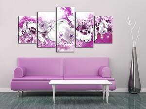 Obraz Růžový věnec (5-dílný) - rostlinná kompozice s bílými orchidejemi