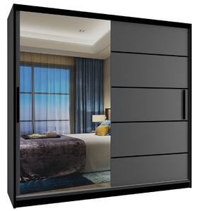 Šatní skříň 200cm Belini černý mat / šedý mat s posuvnými dveřmi a zrcadlem MZ SZP1/2/B/SR/0/BL