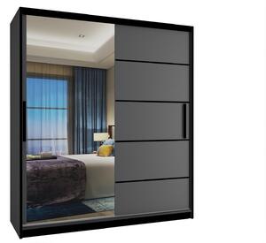 Šatní skříň 133 cm Belini černý mat / šedý mat s posuvnými dveřmi a zrcadlem MZ SZP2/2/B/SR/0/BL