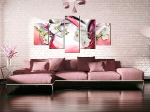 Obraz Aromatická růže (5-dílný) - růžová kompozice s květinami orchidejí