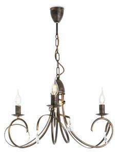 Light for home - Závěsný lustr na řetězu 18503 "VIRGINIA CRYSTAL", 3x40W, E14, hnědá, zlatá, patina