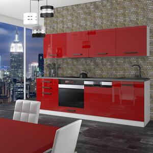 Kuchyňská linka Belini Premium Full Version 240 cm červený lesk s pracovní deskou ALICE