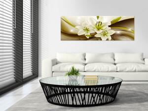 Obraz Lesk lilie (1-dílný) - zelená abstraktní kompozice s květinami
