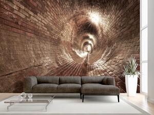 Fototapeta Podzemní chodba - tunel z cihel s osvětlením v městských kanálech
