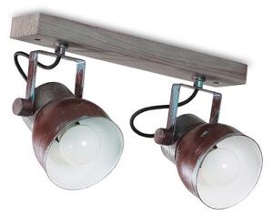 Light for home - Stropní bodové svítidlo na dřevěné liště 40233 "VIANA", 2x60W, E27, hnědá, tyrkysová, patina