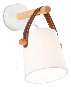 Light for home - Nástěnné svítidlo s integrovaným šňůrovým vypínačem. 40922 "RIONI", 1x40W, E27, bílá, přírodní olše, hnědá kůže