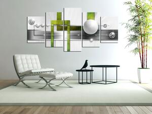 Estetika geometrie (5-dílný) - zelená abstrakce na stříbrném pozadí