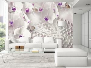 Fototapeta Romantická abstrakce - kompozice s bílými orchidejemi a perly