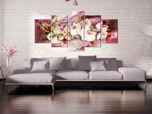 Obraz Serenáda pro milovanou (5-dílný) - růžová abstrakce s květinami
