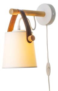 Light for home - Nástěnné svítidlo s kabelem a vypínačem a zástrčkou. 442 "RIONI", 1x40W, E27, bílá, přírodní olše, hnědá kůže