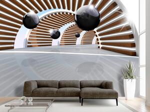 Fototapeta Futuristický tunel - černé koule s leskem v prostorovém tunelu