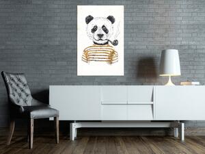 Obraz Čas na odpočinek (1-dílný) - panda s retro dýmkou v zlatém oděvu