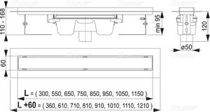 Podlahový žlab s okrajem pro plný rošt APZ1006 (svislý odtok, klasický), Varianta 550mm