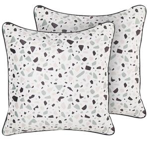 Sada 2 dekorativních polštářů LAVENDER Umělý samet 45 x 45 cm Bílá Terrazzo vzor