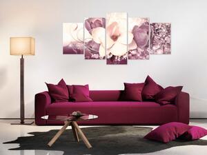 Obraz Fialová magnólie (5-dílný) - fialová kompozice s květinami