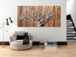 Obraz Kouzlo stromu (3-dílný) - grafický rostlinný motiv na dřevěném pozadí