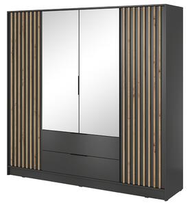 Šatní skříň NELLY 4D se zrcadlem | 206 cm | grafit