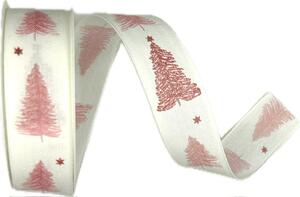 Stuha vánoční WINTER TREE BLUSH PINK bílá 25mm x 2m (12,-Kč/m)