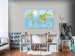 Obraz Geografická lekce (1-dílný) - realistická mapa světa s hranicemi