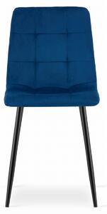 Modrá sametová židle KARA s černými nohami