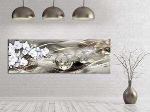Obraz Královské stříbro (1-dílný) - abstraktní kompozice s orchidejemi