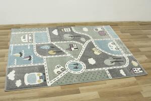 Makro Abra Dětský kusový koberec Lima C262A Uličky Auta šedý modrý zelený Rozměr: 160x230 cm